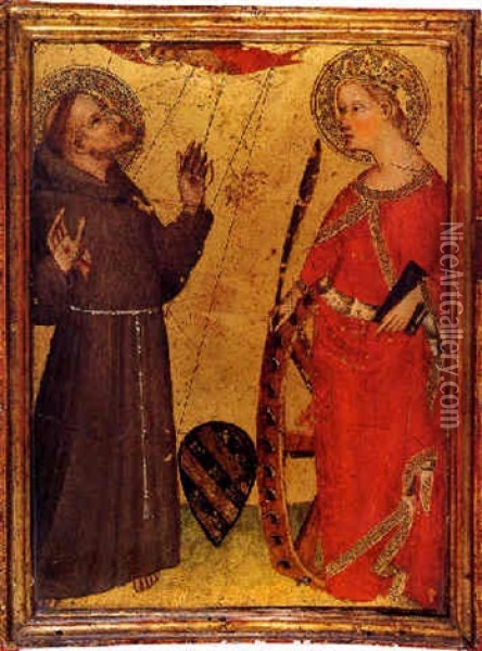 Saint Francis Receiving The Stigmata And Saint Catherine Of Siena Oil Painting - Giovanni del Biondo