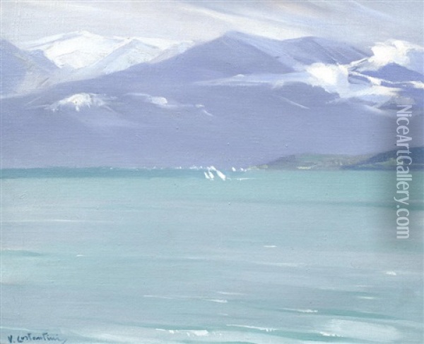 Lake Thun, Switzerland Oil Painting - Virgilio Constantini