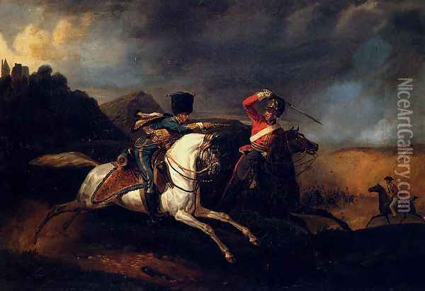 Two Soldiers On Horseback Oil Painting - Horace Vernet