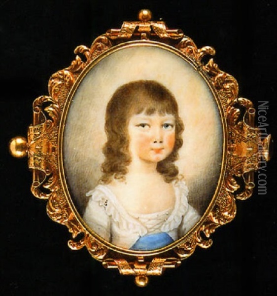 A Young Child In White Smock With Laced Bodice And Blue Waist Sash Oil Painting - Andrew Plimer