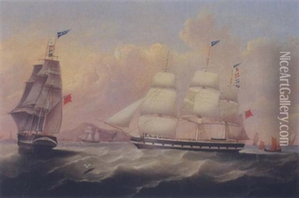 A Naval Engagement Oil Painting - Robert Cleveley
