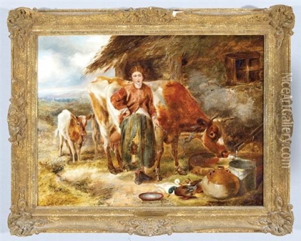In The Farmyard Oil Painting - Edward John Cobbett