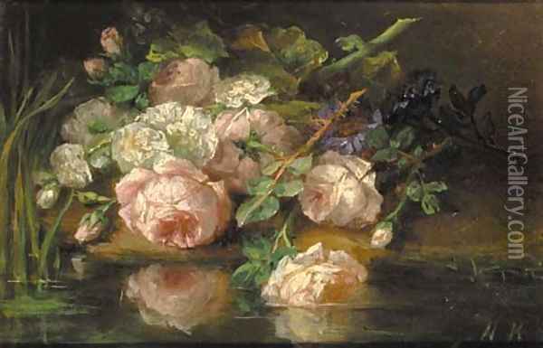 A bouquet of flowers at the water's edge Oil Painting - Margaretha Roosenboom