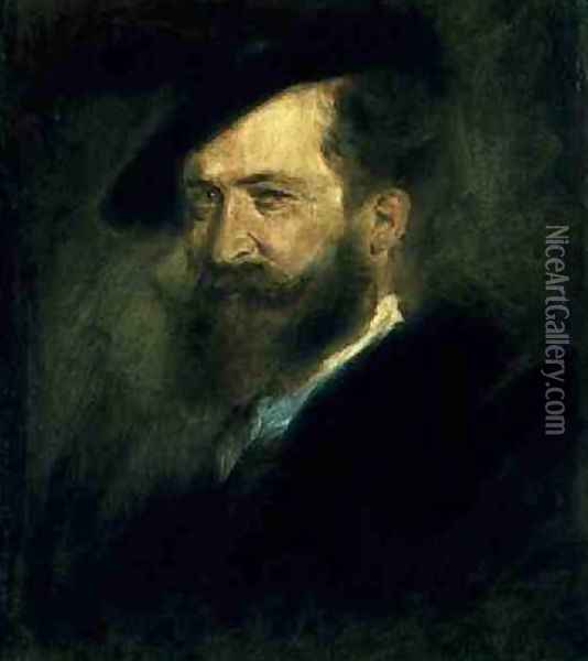 Portrait of the Artist Wilhelm Busch Oil Painting - Franz von Lenbach