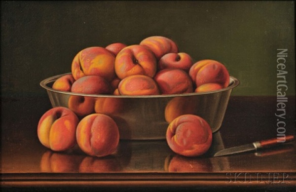 Still Life With Peaches In A Silver Bowl Oil Painting - Levi Wells Prentice