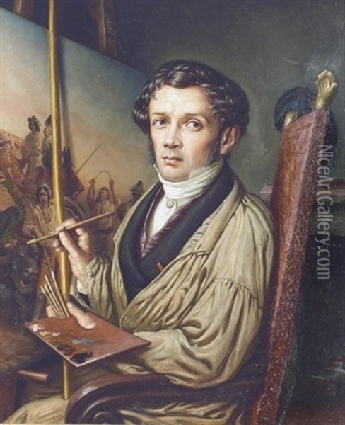 Portrat Des Malers Leopold Robert In Seinem Atelier Oil Painting - Aurele Robert