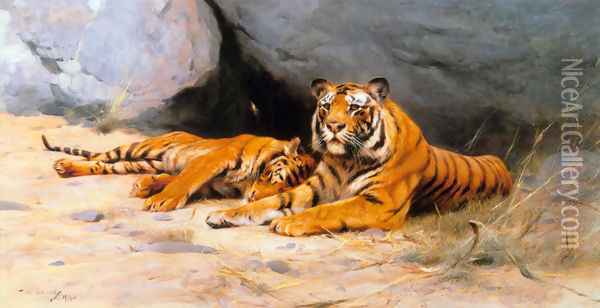 Tigers Resting Oil Painting - Wilhelm Kuhnert