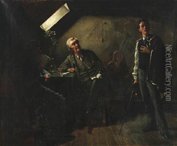 A Young Actor Taking Advice From A Senior Colleague Oil Painting - Harald Valdemar Schiodte