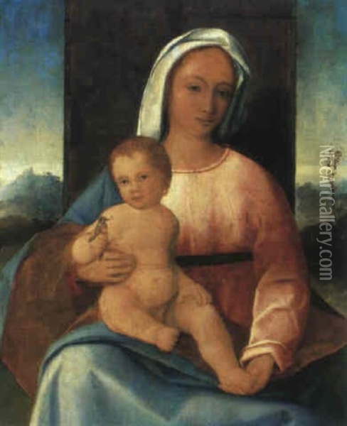 Madonna Col Bambino In Un Paesaggio Oil Painting - Pietro degli Ingannati