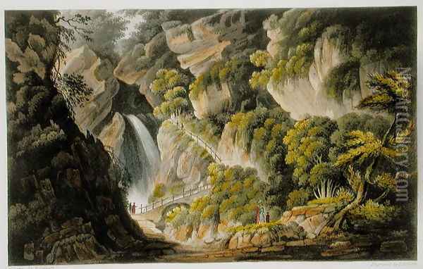 Waterfall at Shanklin, from 'The Isle of Wight Illustrated, in a Series of Coloured Views' Oil Painting - Frederick Calvert
