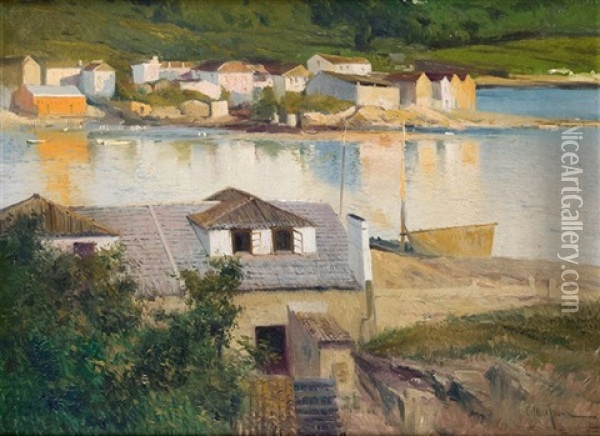 Paisaje Con Casas Y Lago Oil Painting - Eliseo Meifren y Roig