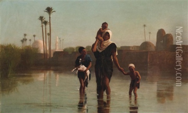 The Way From The Village - Time Of Inundation, Egypt Oil Painting - Frederick Goodall