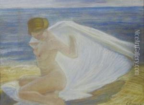 Nudo Sulla Spiaggia Oil Painting - Gino Piccioni
