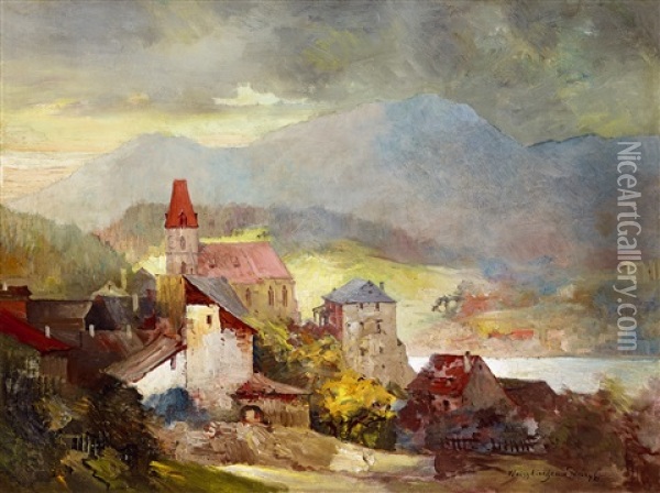 Village In The Alps (weisskirchen, Austria) Oil Painting - Gyula Hary