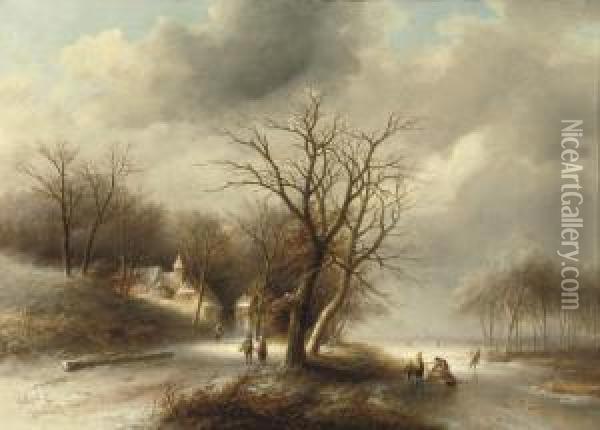 Along A Frozen Waterway Oil Painting - Jan Evert Morel