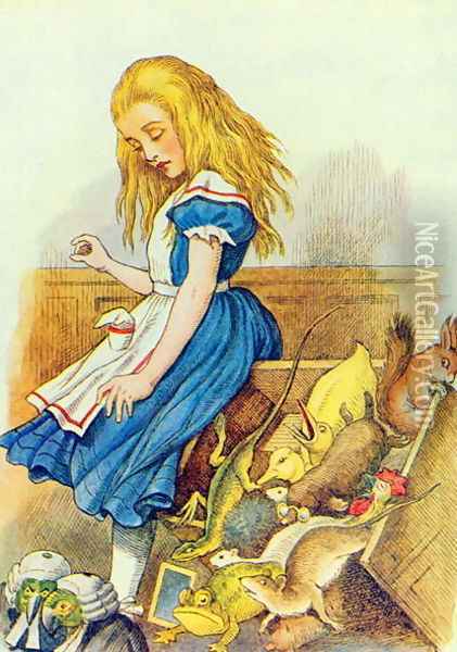 Alice Upsets the Jury-Box, illustration from Alice in Wonderland by Lewis Carroll 1832-9 Oil Painting - John Tenniel