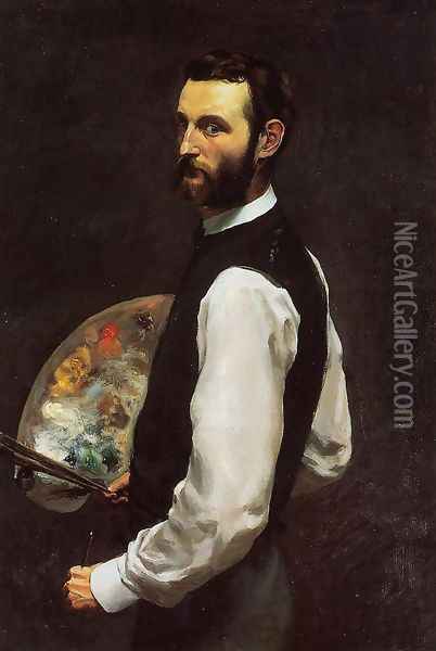 Self Portrait with Palette Oil Painting - Jean Frederic Bazille