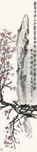 Plum Blossoms And Rock Oil Painting - Wu Changshuo