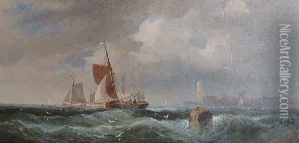 Shipping Off A Coastline; And A Companion Oil Painting - William A. Thornley Or Thornber