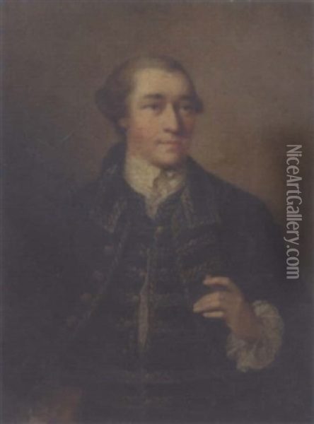 Portrait Of Henry Hanson, In A Black Jacket With Cuffs And Gold Stitching Oil Painting - Thomas Frye