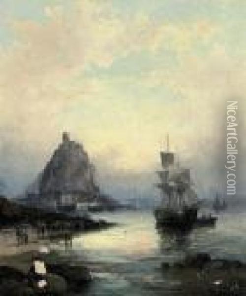 St. Michael's Mount At Dusk Oil Painting - William A. Thornley Or Thornber