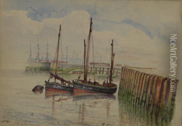 Fishing Boats And Paddle Steamers At Hartlepool Oil Painting - H. P. Ditmus
