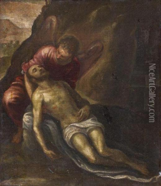 Un Ange Portant Le Corps Du Christ Oil Painting - Domenico Tintoretto