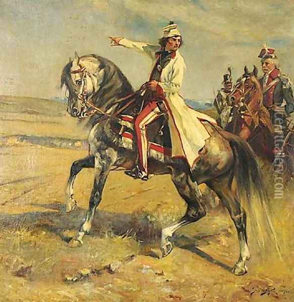 Officers on Horseback Oil Painting - Jan Styka
