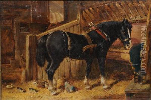 Heavy Horse In A Stable. Oil Painting - John Frederick Herring Snr