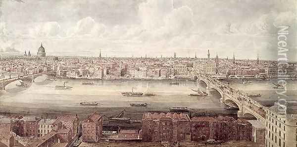 Panoramic view of London looking north between Southwark Bridge and London Bridge, c.1831 Oil Painting - Gideon Yates