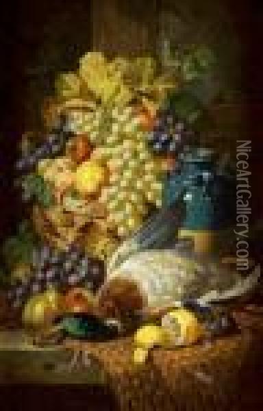 Still Life With Fruit; Still Life With Fruit And Duck Oil Painting - Charles Thomas Bale