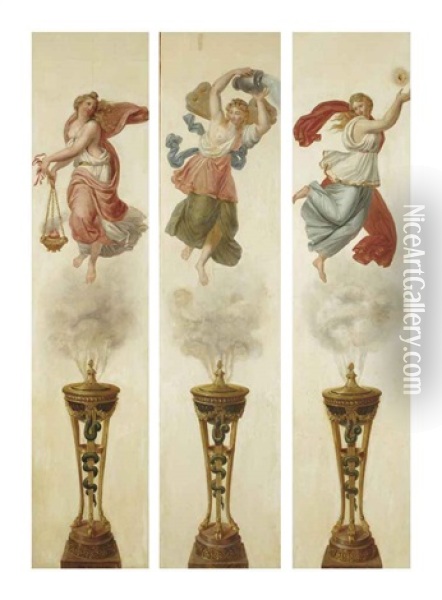 Huit Panneaux Decoratifs Representant Chacun Une Figure Allegorique Au-dessus D'une Athenienne (8 Works) Oil Painting - Charles Meynier