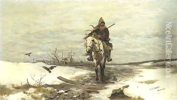 The lone hunter Oil Painting - Josef von Brandt