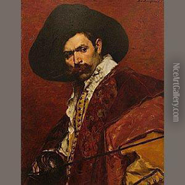 A Portrait Of A Cavalier, Half-length Oil Painting - Ferdinand Victor Leon Roybet