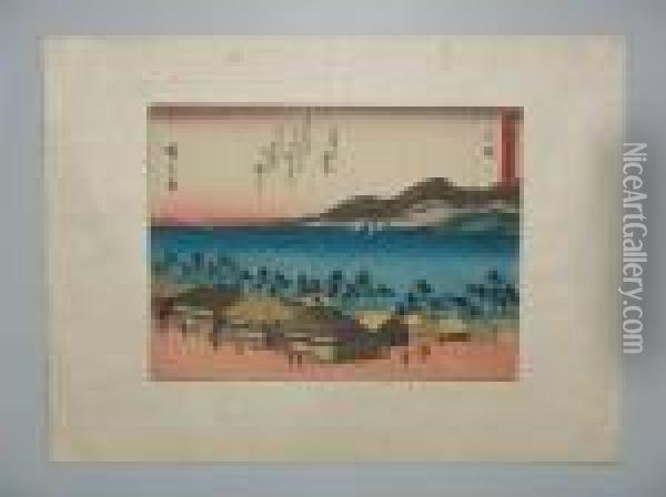 Kyoka Tokaido Oil Painting - Utagawa or Ando Hiroshige