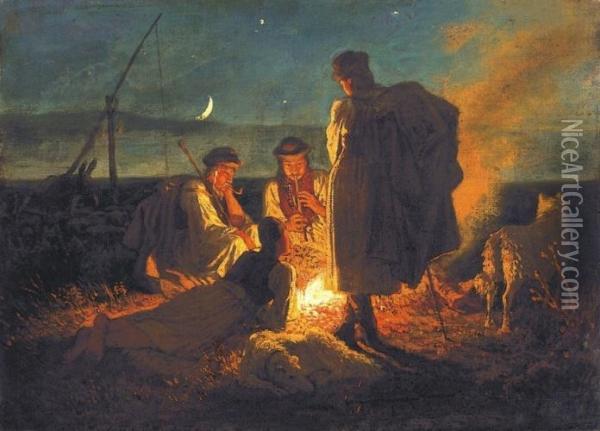 Campfire Oil Painting - Karoly Lotz