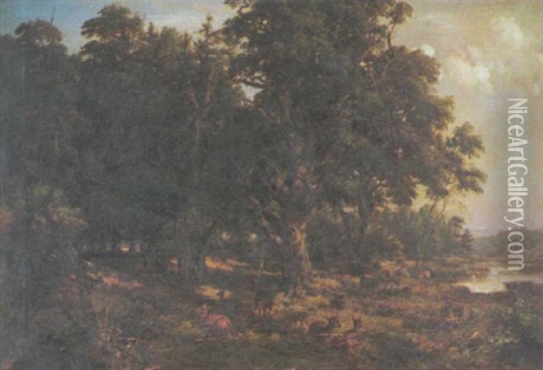 Waldlandschaft Mit Ruhendem Wild Oil Painting - Christian Friedrich Gille
