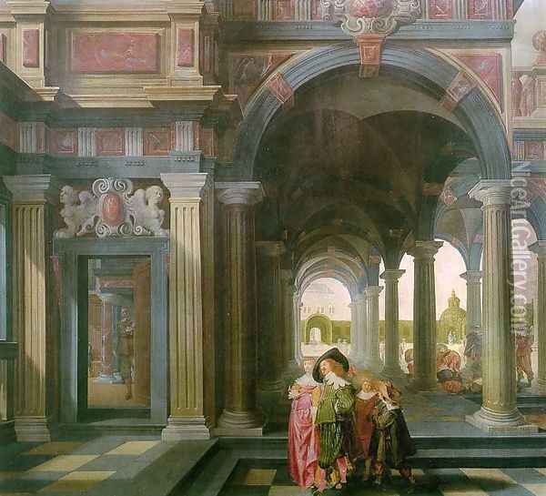 Palace Courtyard with Figures Oil Painting - Dirck Van Delen