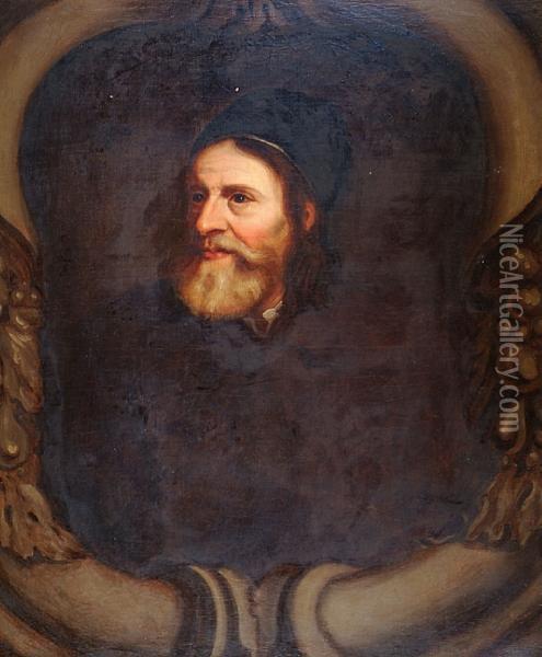 Portrait Of Inigo Jones, In A Feigned Ovalwith Architectural Surround Oil Painting - Sir Anthony Van Dyck
