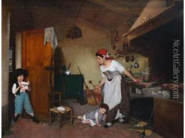 Jeux D'enfants. Oil Painting - Gaetano Chierici