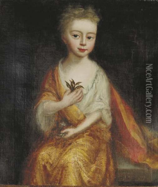 Portrait Of A Girl, Seated, In A Golden Cloak Oil Painting - Sir Peter Lely