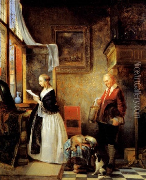De Brief Oil Painting - Hendrik Jan Augustyn Leys