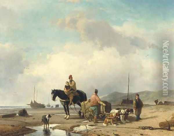 Collecting the daily catch Oil Painting - Joseph Jodocus Moerenhout