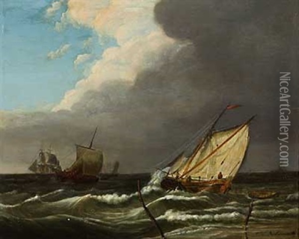 Segelschiffe Vor Der Kuste Oil Painting - Jan Hendrik Boshamer