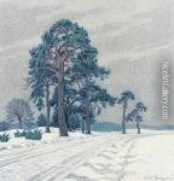 Vinterlandskap Med Tallar Oil Painting - Olof Thunman