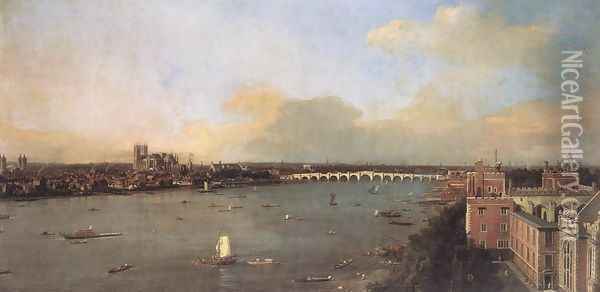 London, Seen from an Arch of Westminster Bridge Oil Painting - (Giovanni Antonio Canal) Canaletto