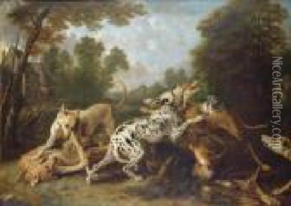 Dogs Fighting In A Wooded Clearing Oil Painting - Frans Snyders