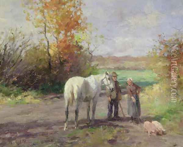Encounter on the Way to the Field Oil Painting - Thomas Ludwig Herbst