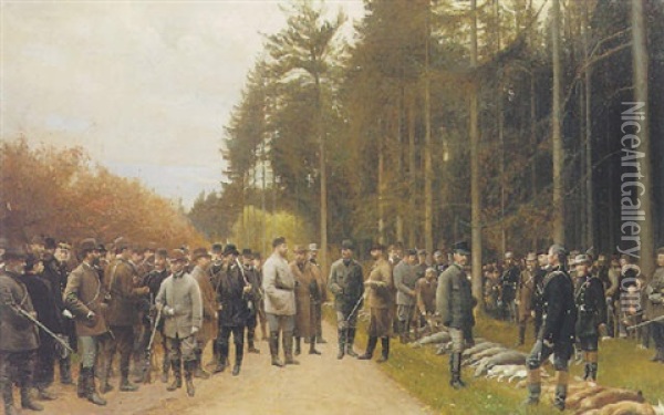 Kejserjagten I Gronholt Vang, Oktober 1889 Oil Painting - Hans Ole Brasen