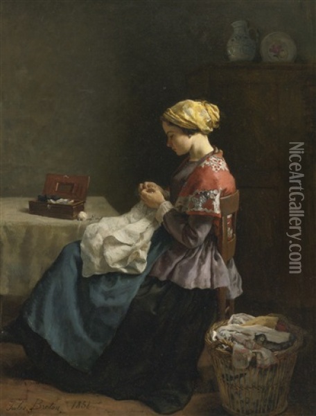 La Petite Couturiere Oil Painting - Jules Breton